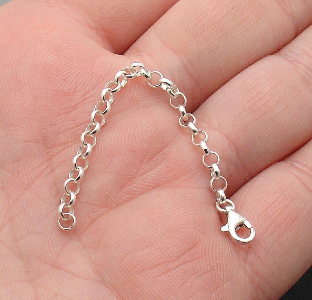 3mm Round Rolo Link Chain Bracelet Necklace Extender Real 925 Sterling Silver