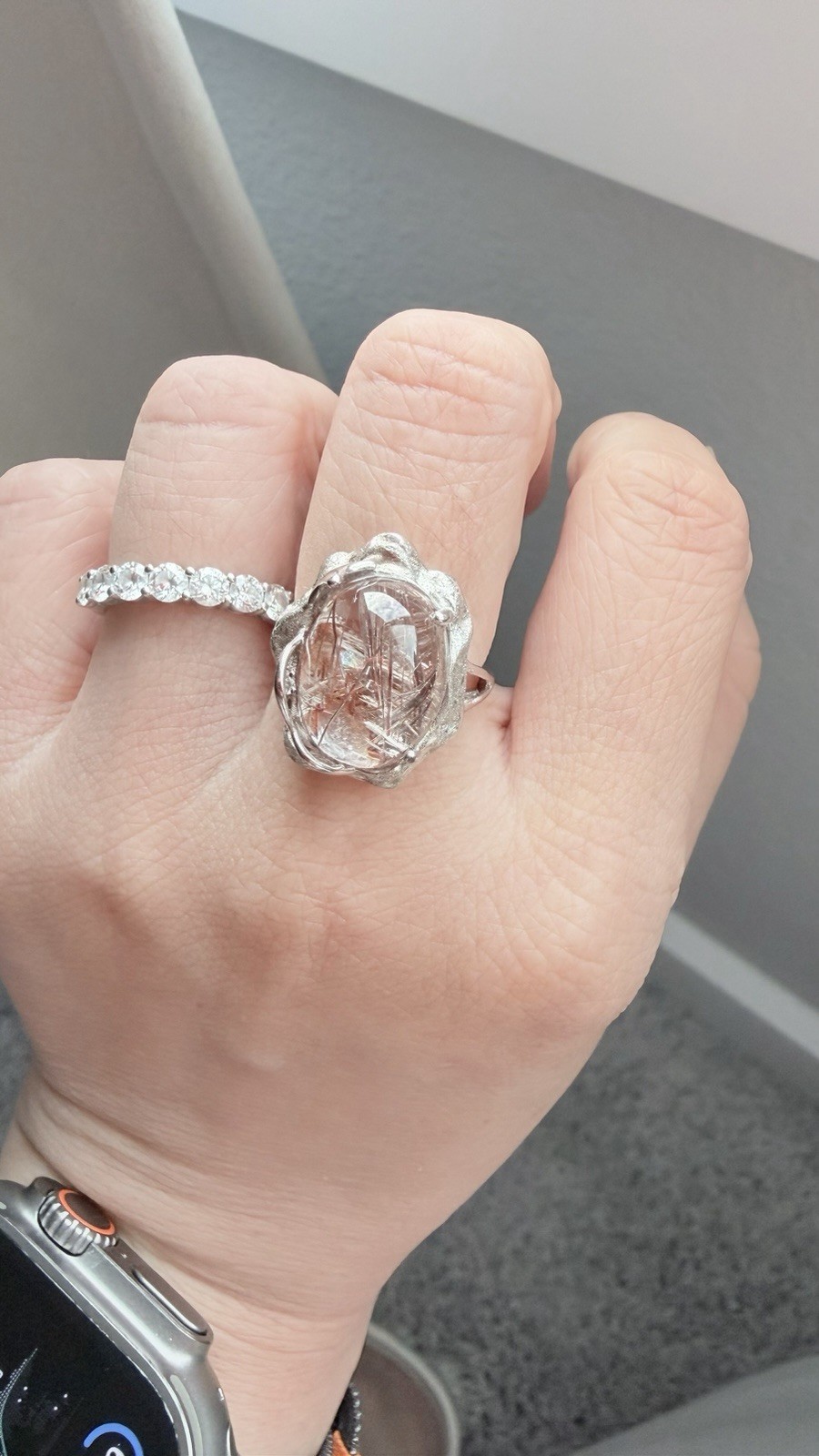 Natural Rutilated Quartz Ring – S925 Sterling Silver 14.5*11.5mm