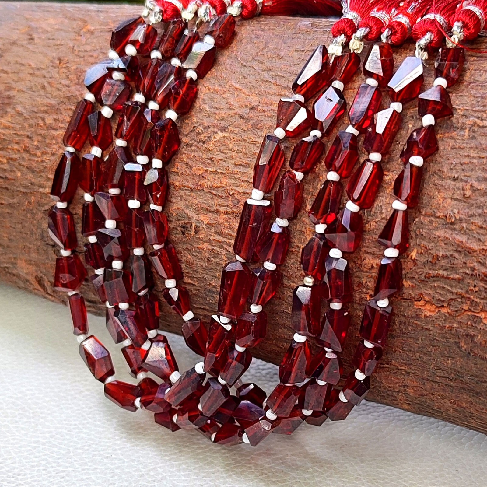 Natural Garnet Gemstone 7 to 10 mm Size Faceted Nugget Shape Beads 8″ Strand