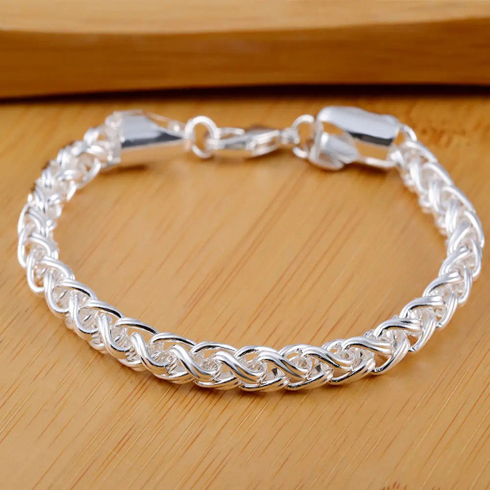 925 Sterling Silver Charm Glossy Bead Bangle Women’s Fashion Bracelet Jewelry