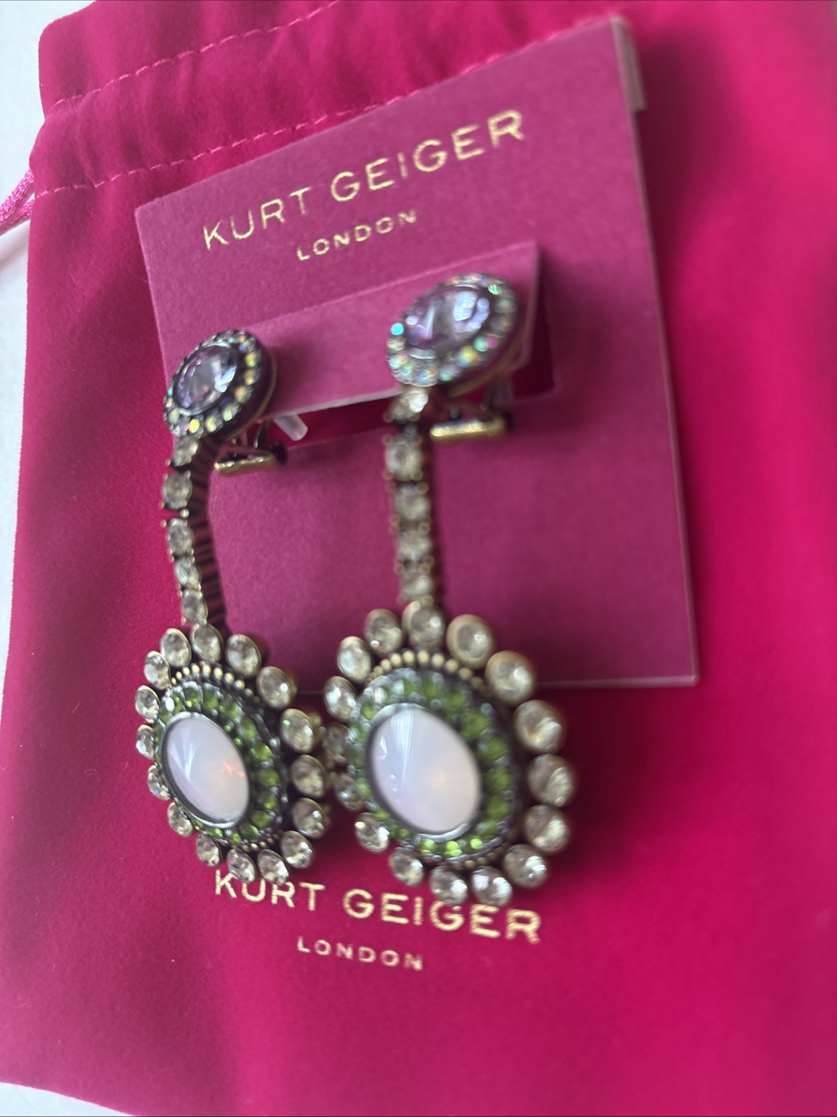 Kurt Geiger London Crystal Drop Earrings Gold Tone/Multi Color Brand New