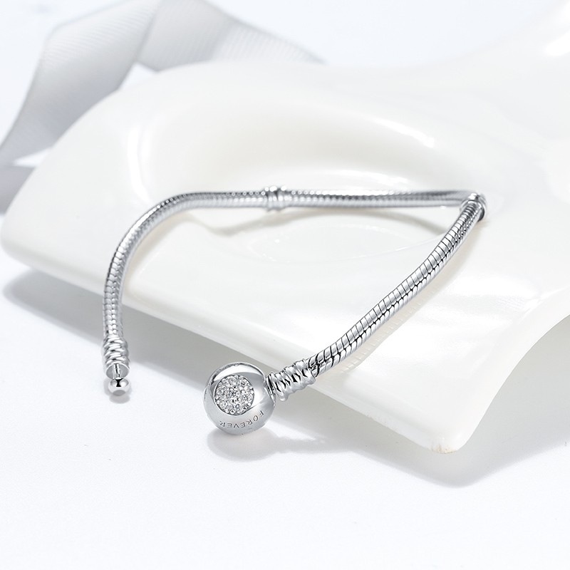 Snake Chain Charm Bracelet Sterling Silver Cz Love Clasp Ginger Lyne Collection