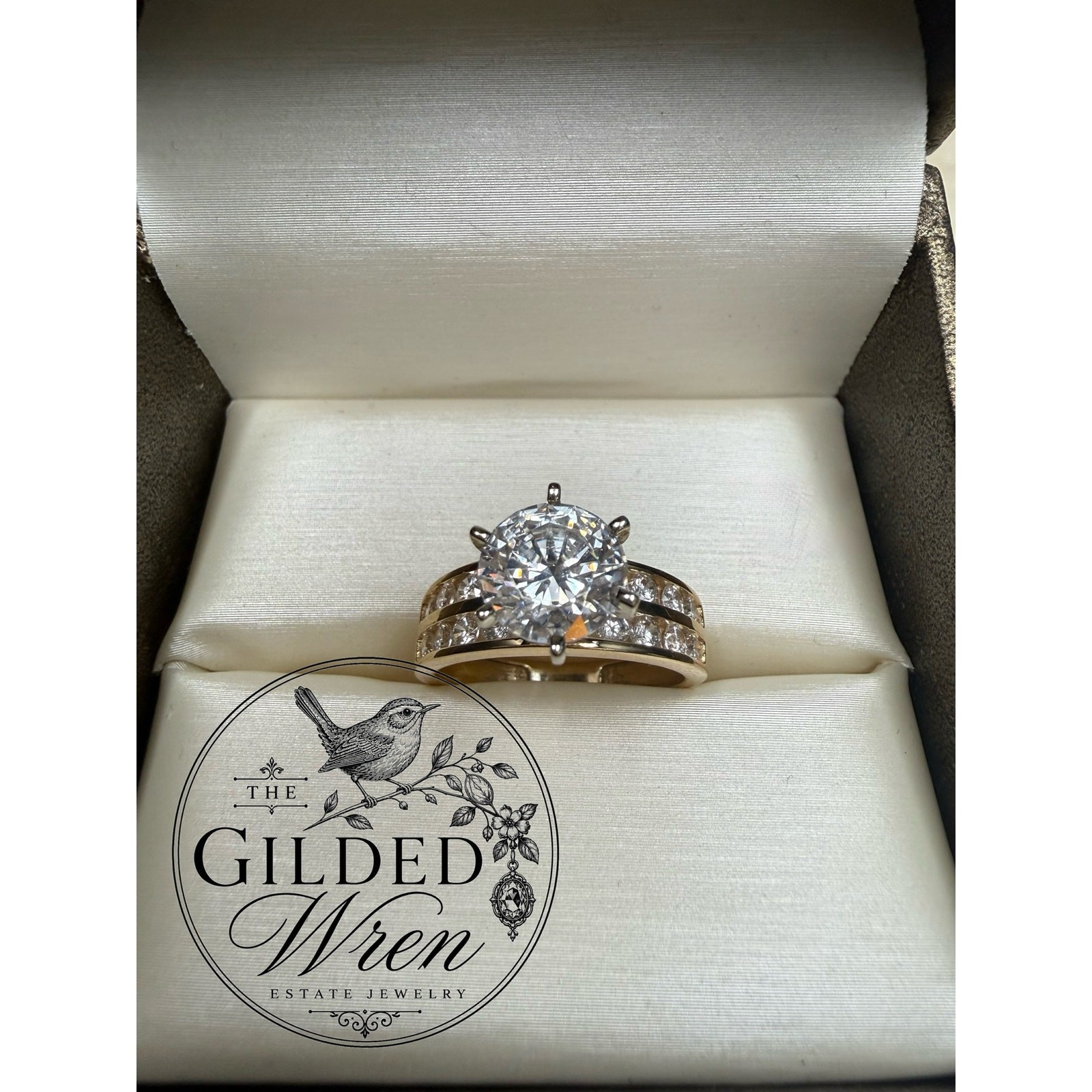 14K Gold Diamonique Simulated Diamond Engagement Ring Vintage 2 Ct Solitaire