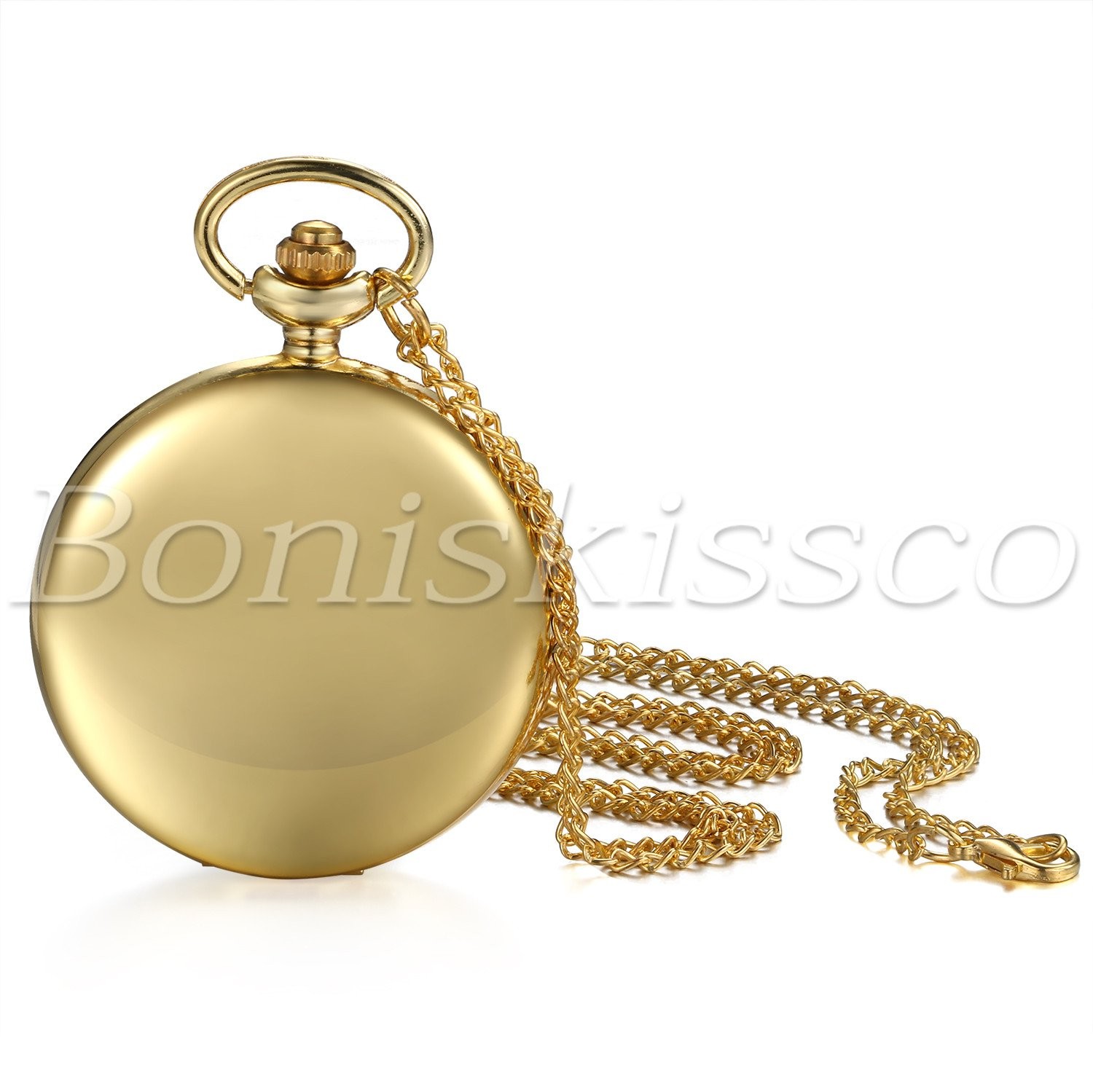 Unisex Classical Simple Glossy Smooth Round Quartz Pocket Watch Necklace Chain