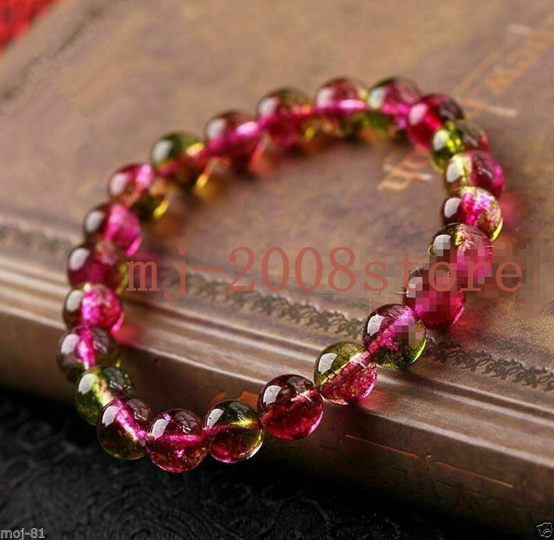 6/8/10/12mm Natural Watermelon Tourmaline Gemstone Beads Stretchy Bracelet 7.5”