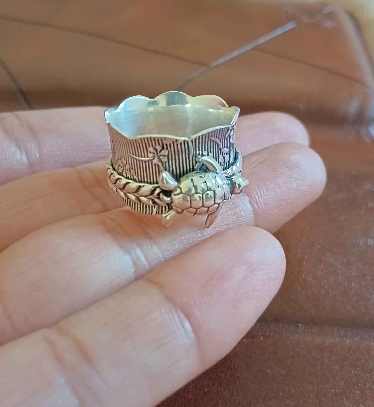 Handmade Turtle Textured Spinner Ring 925 Sterling Silver Ring All Size SR404