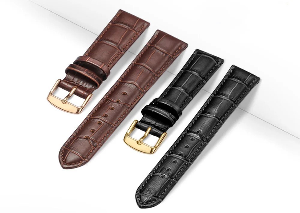 Leather Watch Strap Band Sweatproof Gold Buckle Replacement 14 16 18 20 22 24mm