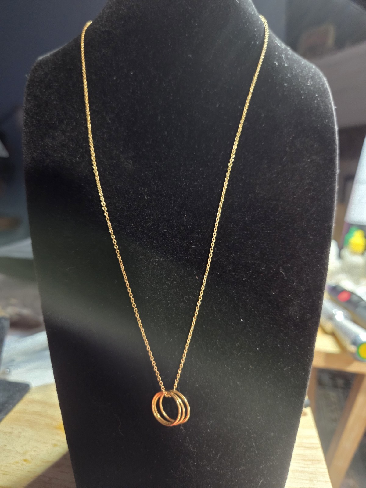 14K Gold Filled Triple Circle Pendant Necklace 18″ 1/20 14KGF
