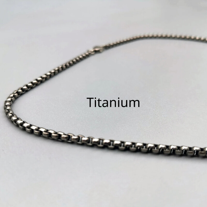 Pure Titanium Box Chain Necklace 3mm Men Unisex NO Allergic Skin Care Health 20″
