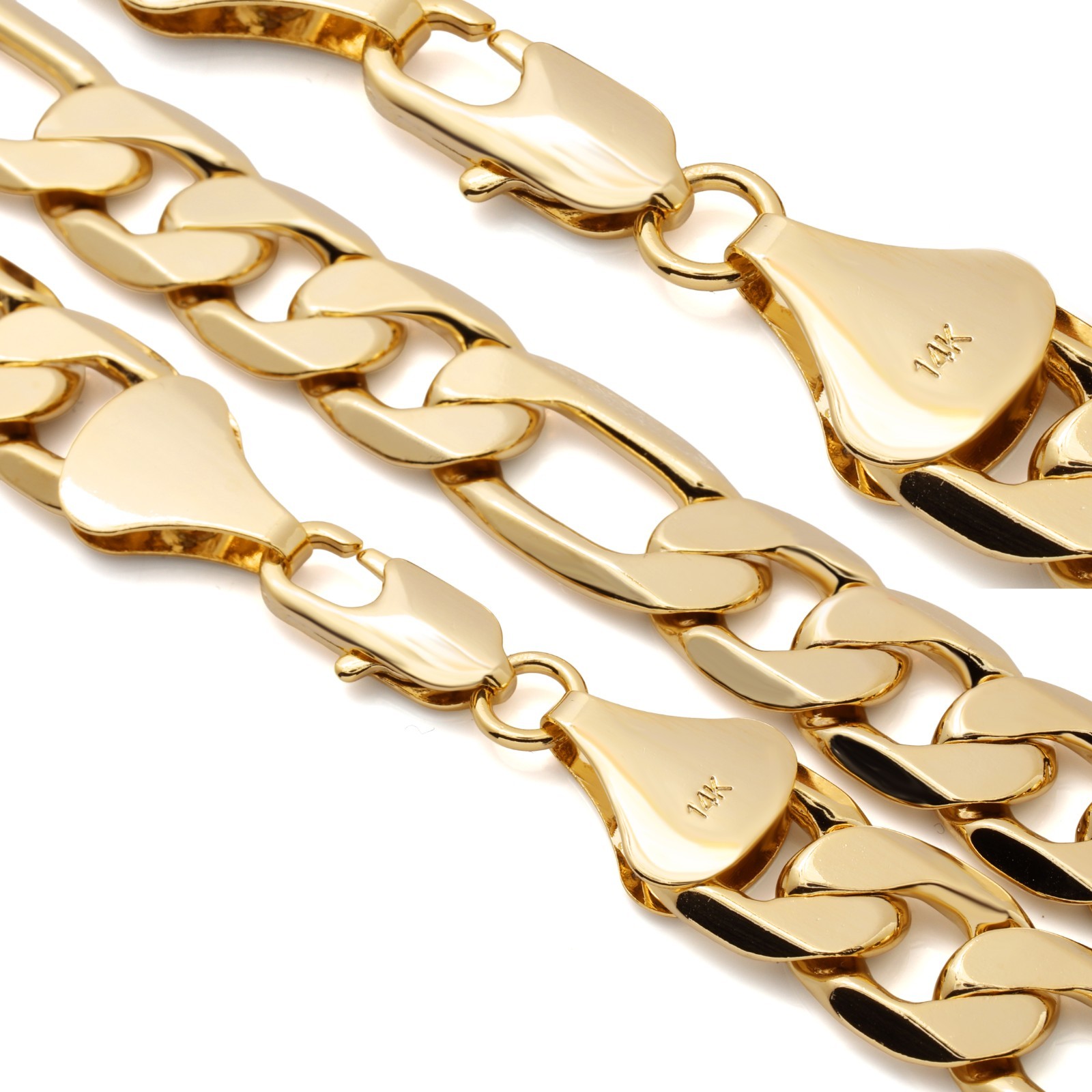 Italy Figaro Chain Link 14K Gold Plated 12mm 24″ Hip Hop Fashion For Men & Women