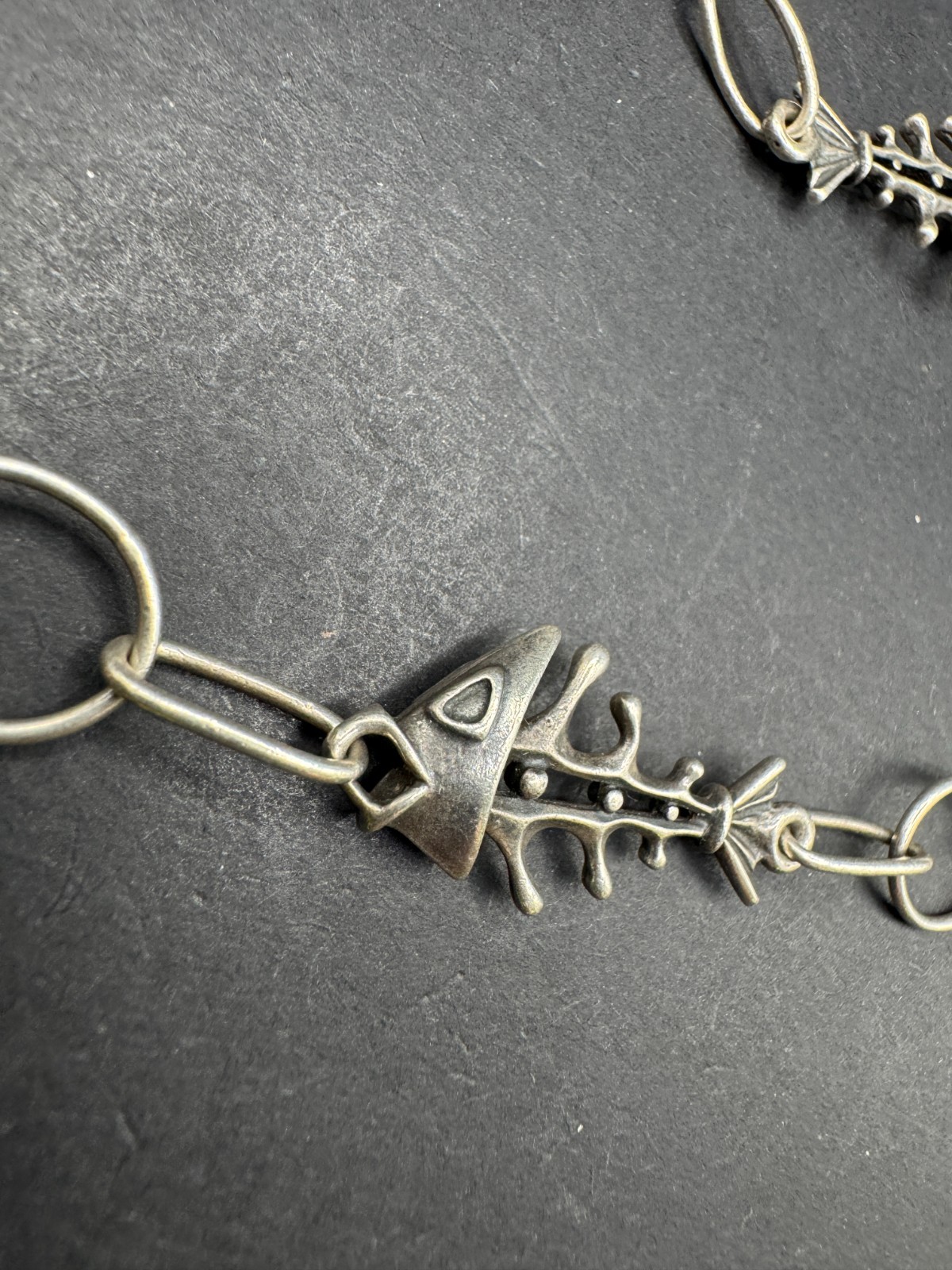 Rare UnoAERre Vintage Fish Skeleton Necklace Chain Sterling