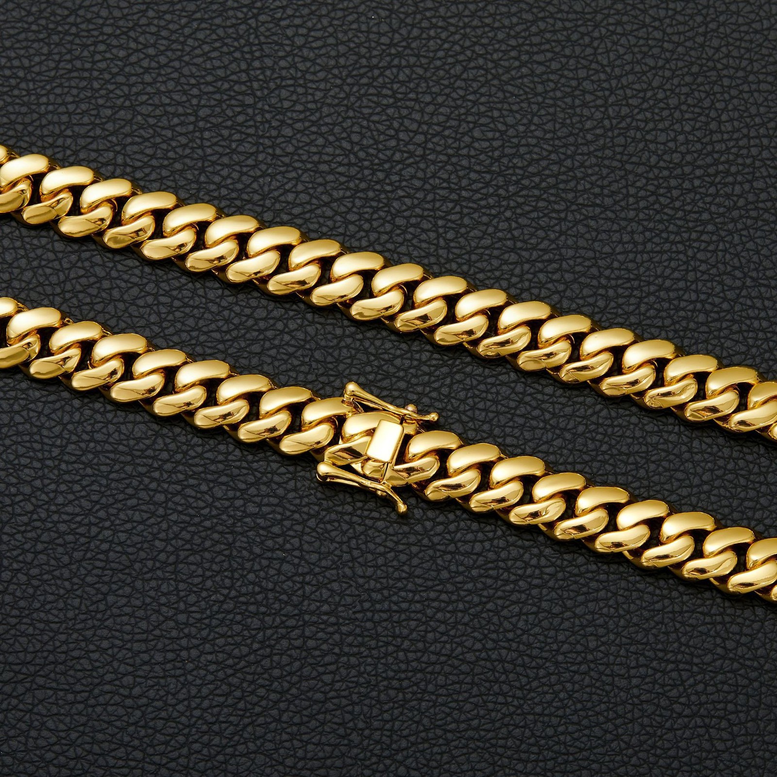 Miami Cuban Link Chain Necklace Bracelet 14K Gold Plated Stainless Steel 12-20MM