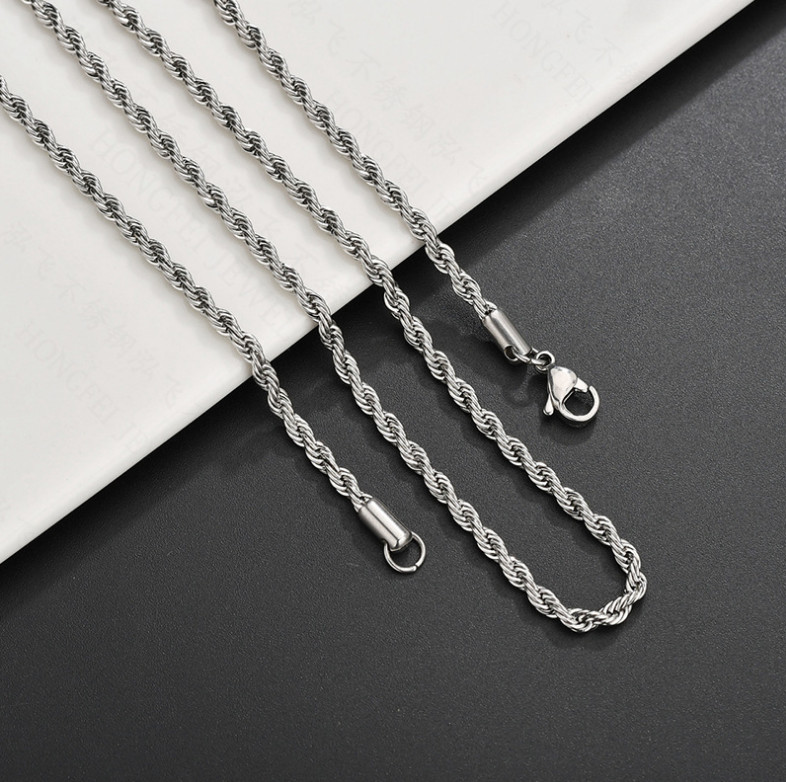 2/3mm Stainless Steel Diamond Cut Silver Rope Chain Necklace 18-24″