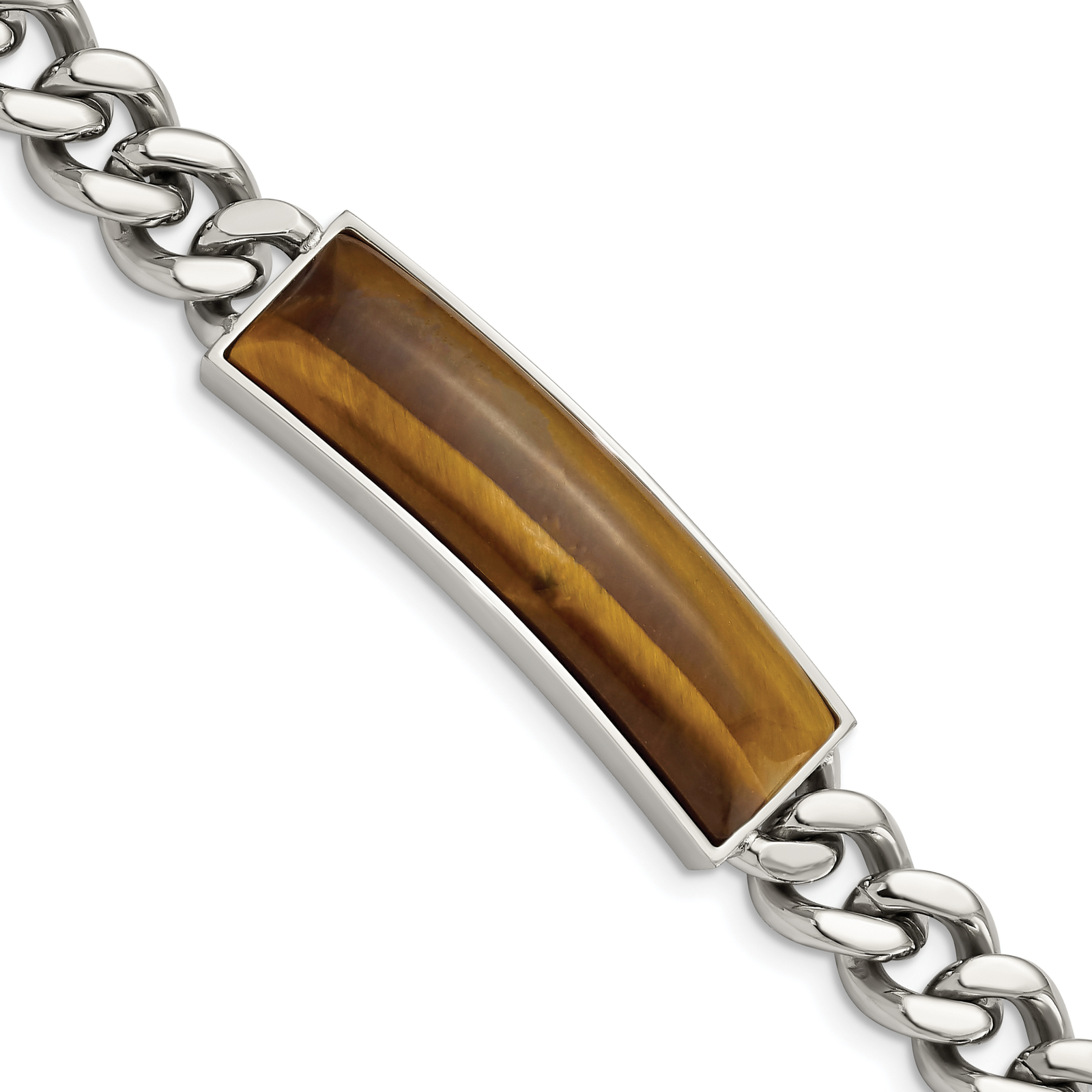 Chisel Stainless Steel Polished with Tiger’s Eye Inlay 8.25 inch ID Bracelet SRB