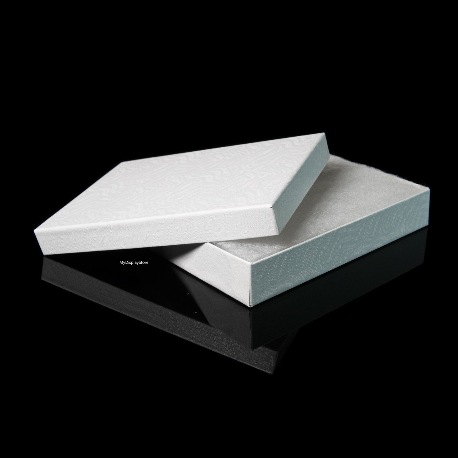 100 White Cotton Filled Jewelry Gift Boxes 5 3/8″ x 3 7/8″ x 1″ H