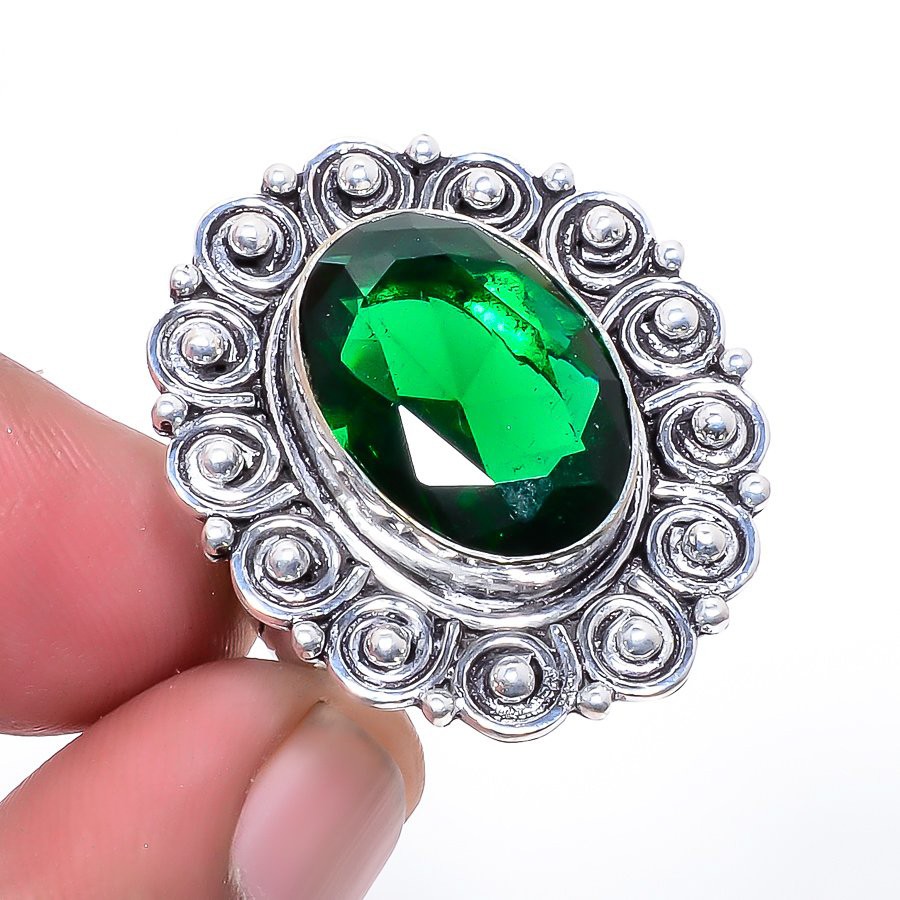 Chrome Diopside Gemstone 925 Silver Plated Jewelry Ring s.8 T3030