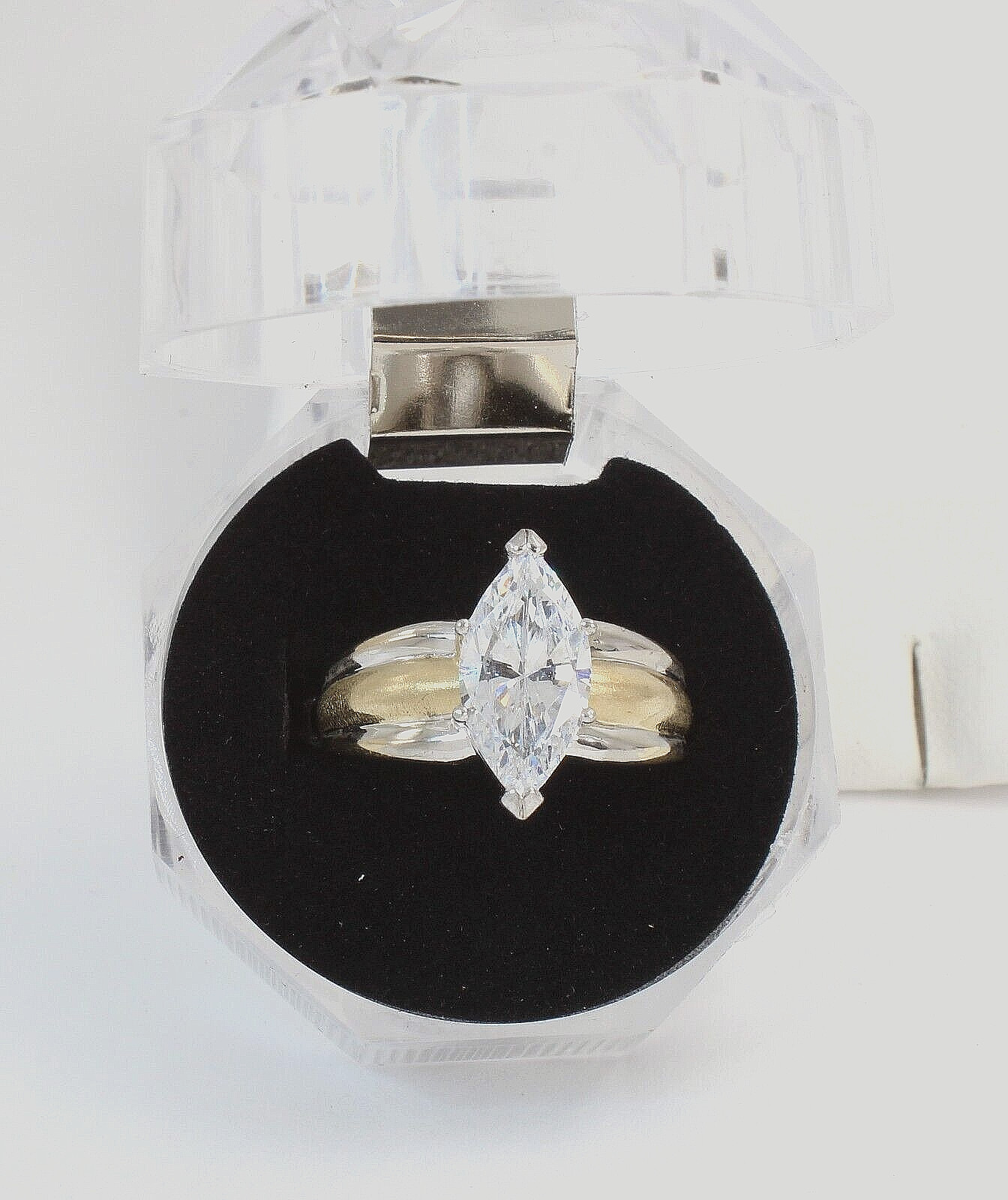 2-Tone 14k Solid Gold 3ct Marquise CZ Engagement Big Cocktail Ladies Ring Size 8