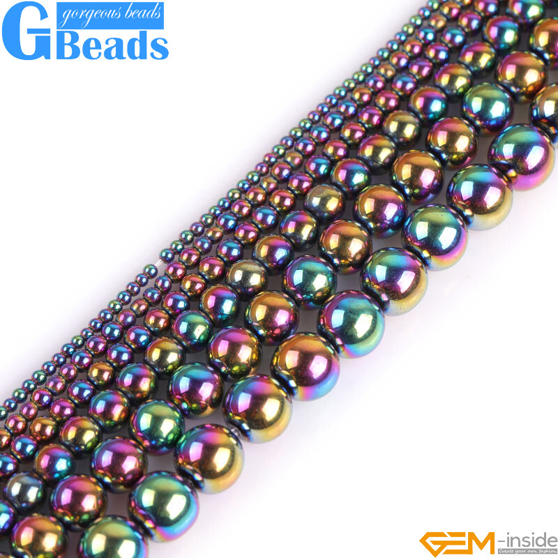 Golden Blue Rainbow Black Hematite Stone Smooth Round Wholesale 6mm 8mm gbeads
