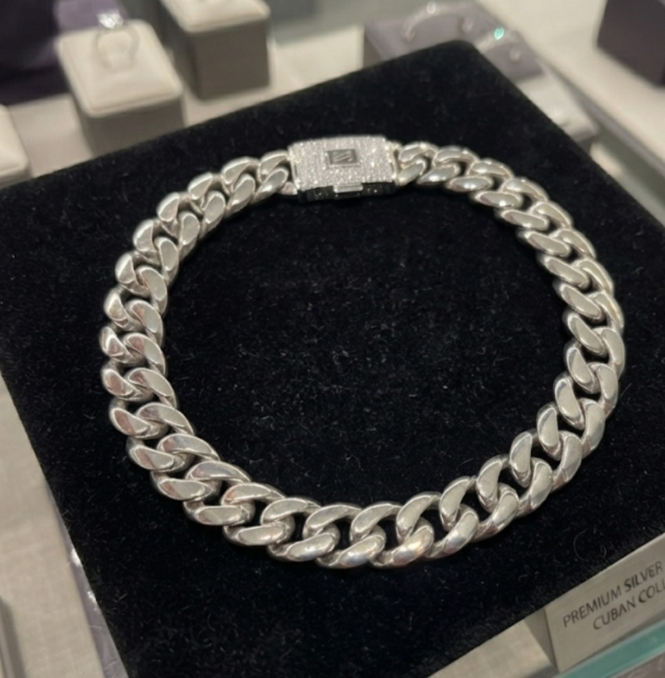 Men’s 14mm Cuban Link Bracelet, 8.5 Inches Stainless Steel, CZ Box Clasp