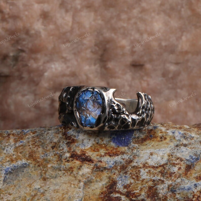 Rough Labradorite Ring 925 Sterling Silver Ring Statement Mens Ring Gift Him