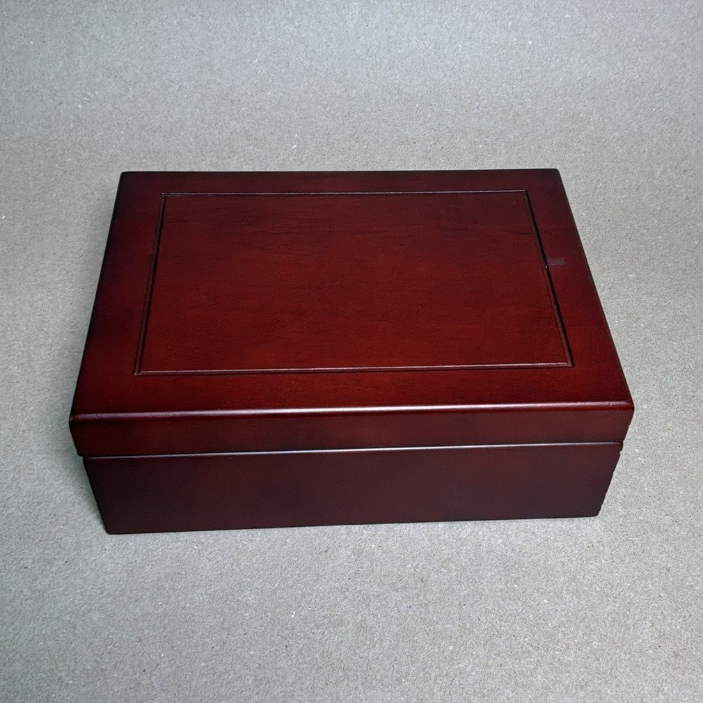 Wooden Jewelry Box Cherry Mahogany Finish Green Velvet Lined Ring Organizer