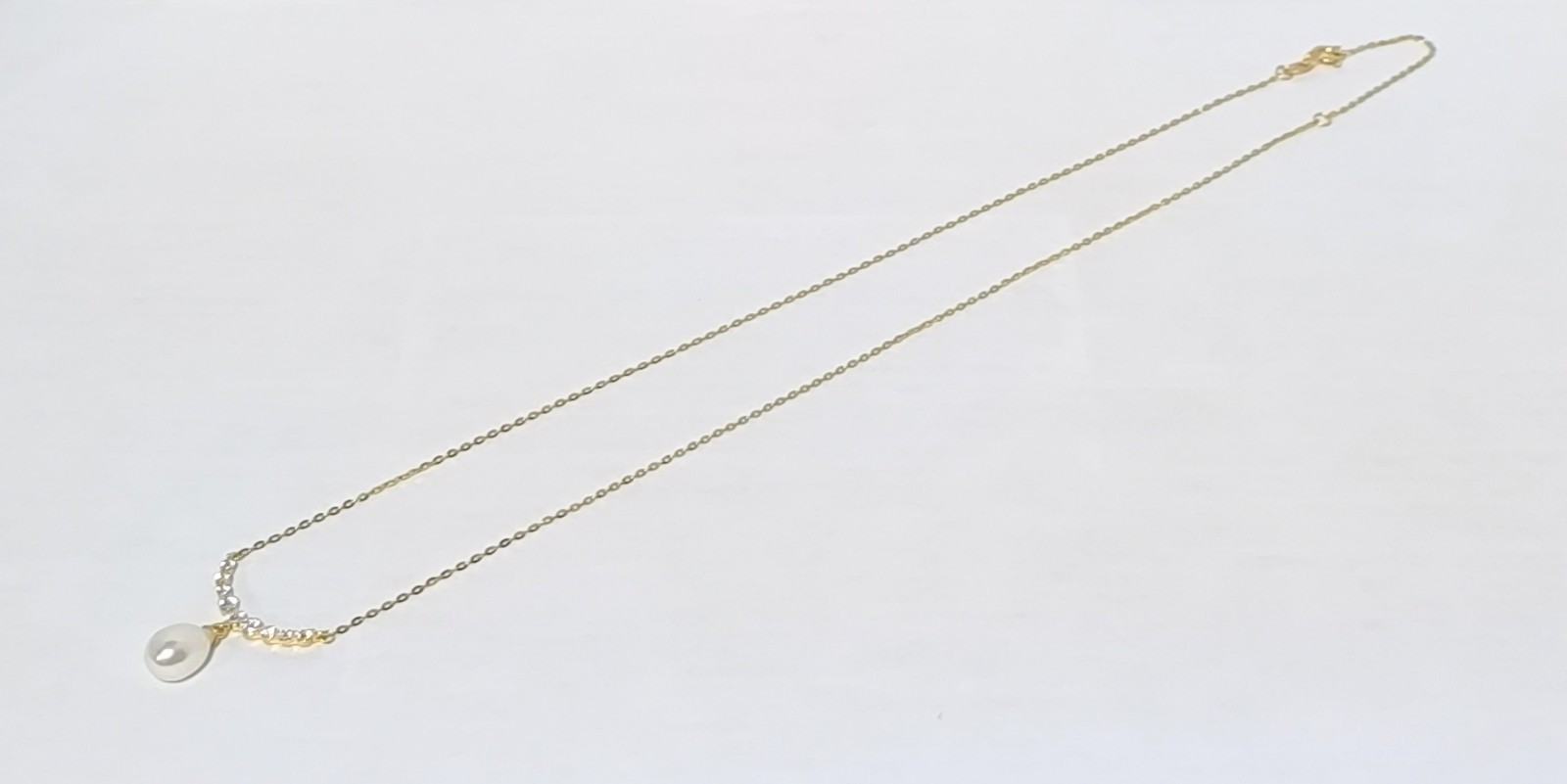 Vermeil 925 Silver Necklace 9″ When Closed Pearl Pendant White 1mm Width Gold Co