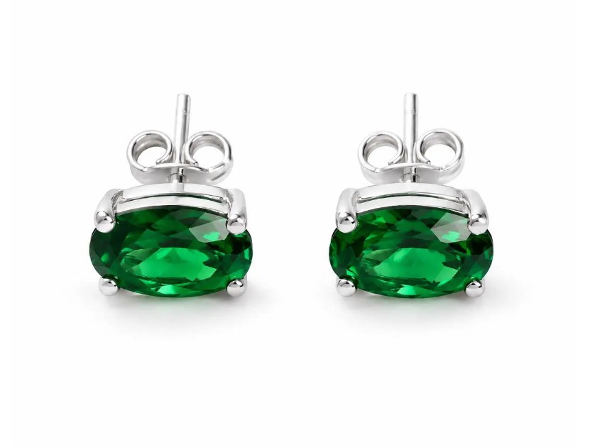 Green Oval Cubic Zirconia Stud Earrings 925 Sterling Silver Gift for Her