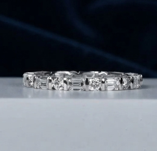 0.78 CT Baguette & Round Bar Set Moissanite Wedding Band 14K White Gold Plated