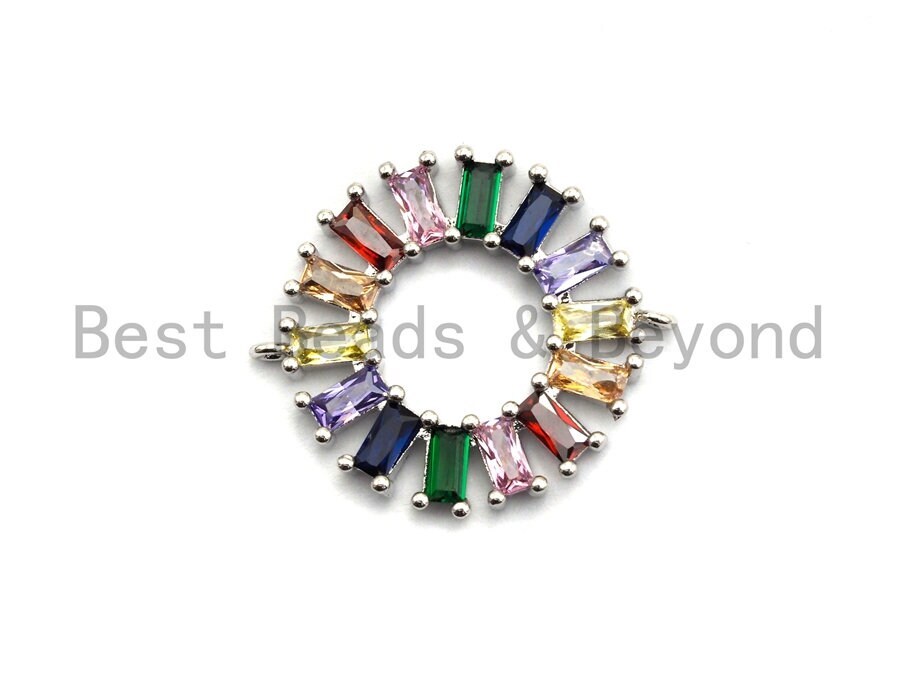 Baguette CZ Pave Multicolor Donut Connector Charm for Jewelry Making, 24x28mm