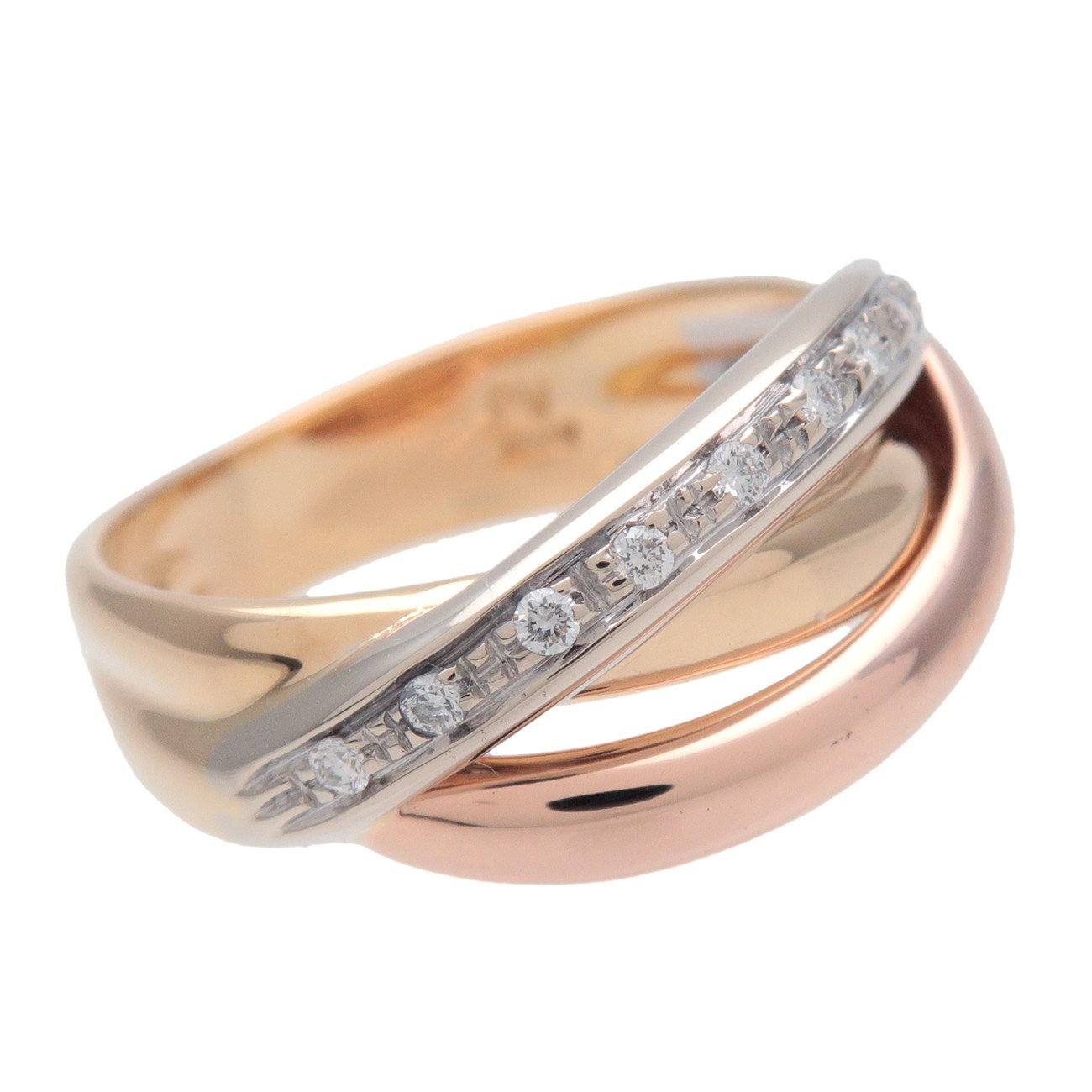 Ponte Vecchio Diamond Ring 750YG/PG/WG Yellow Rose White Gold US5 Auth Used F/S