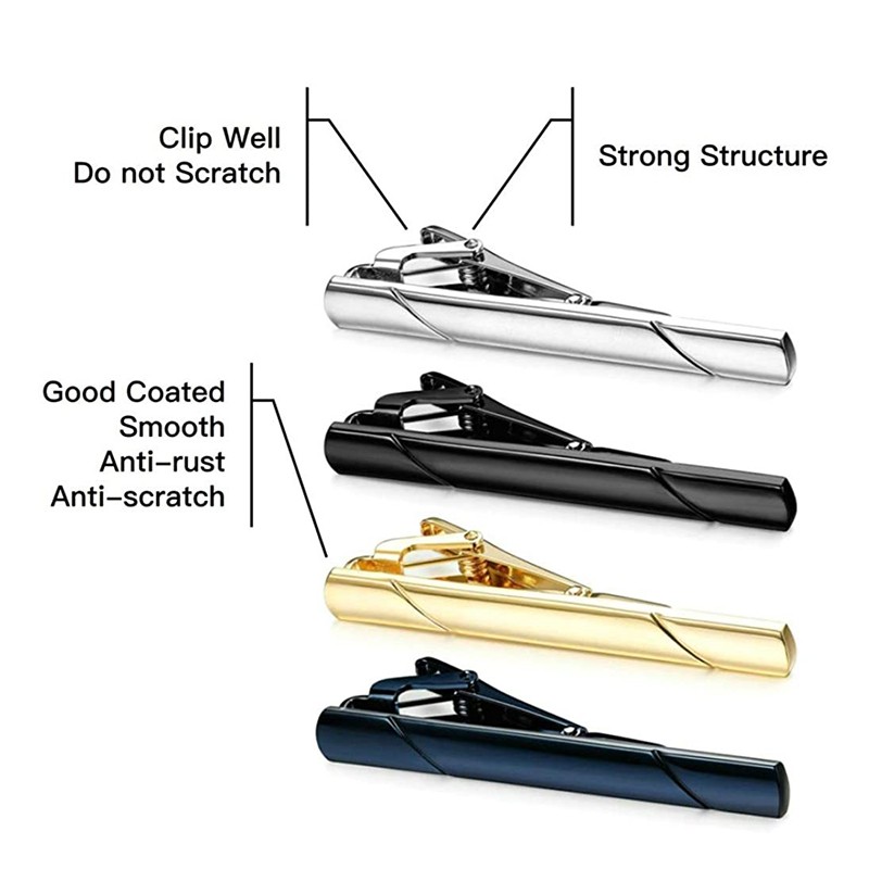 4PCS Tie Clip Necktie Bar Clasp Clamp Pin Gold Black Silver Mens Stainless Steel