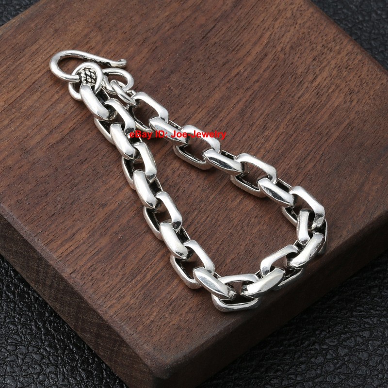 Pure 925 Sterling Silver 8mm Cable Link Chain Bracelet For Women Men 7.9inch