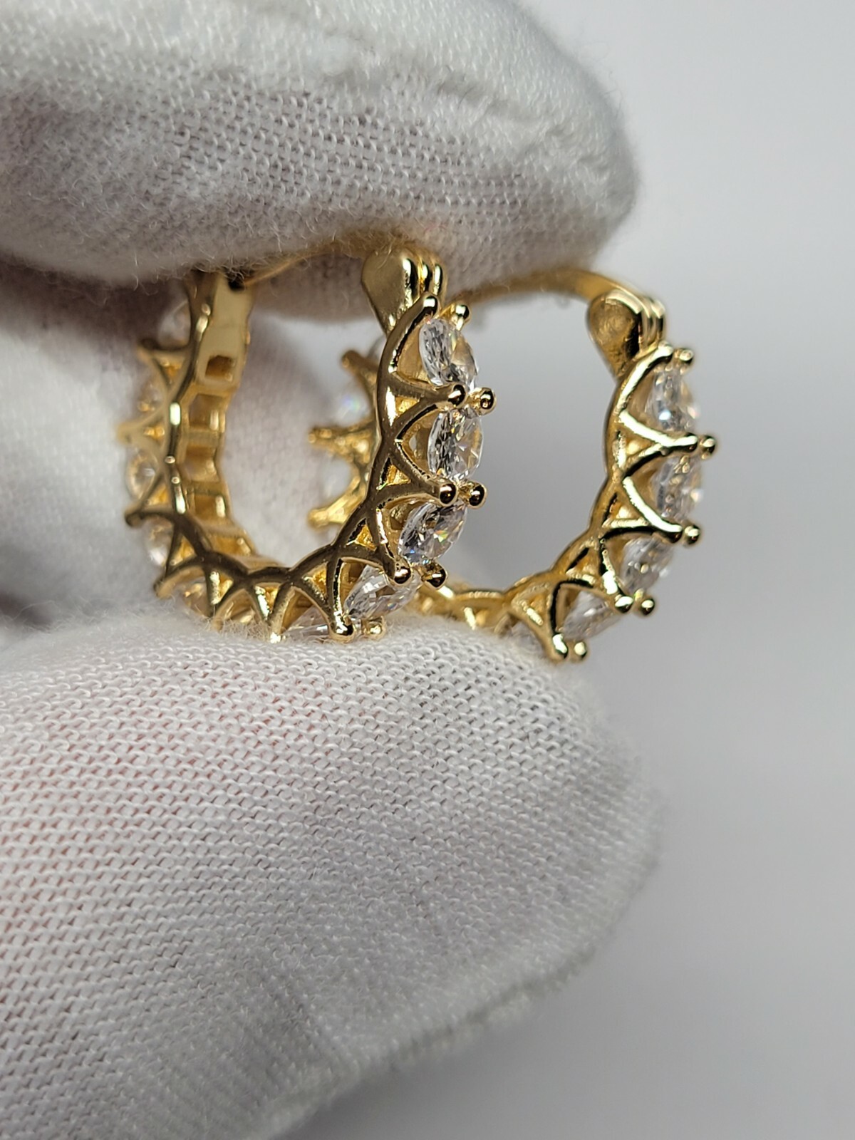 Gold, Silver Plated Hoop Earrings With Cubic Zirconia Unisex, Hip Hop Jewelry