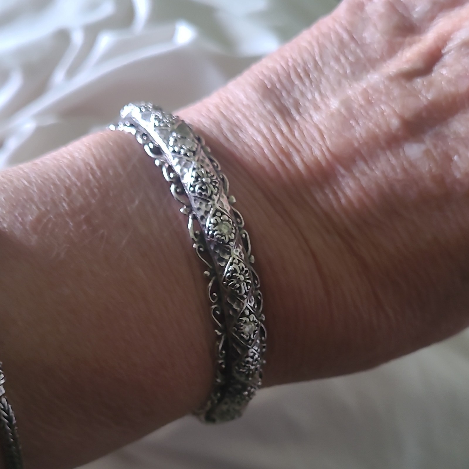 Sarda DIAMOND Solid Silver Bracelet 6.5 Fits Up To An 6.5″ Wrist