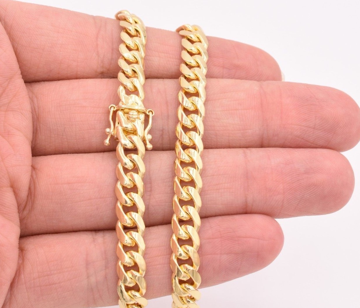 7mm Miami Cuban Box Lock Chain Necklace Solid 14K Yellow Gold-Plated Silver 925