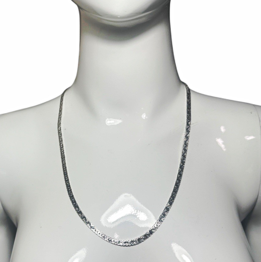 Trifari Signed Silver Tone Herringbone Chain Necklace, Metal, No Stone
