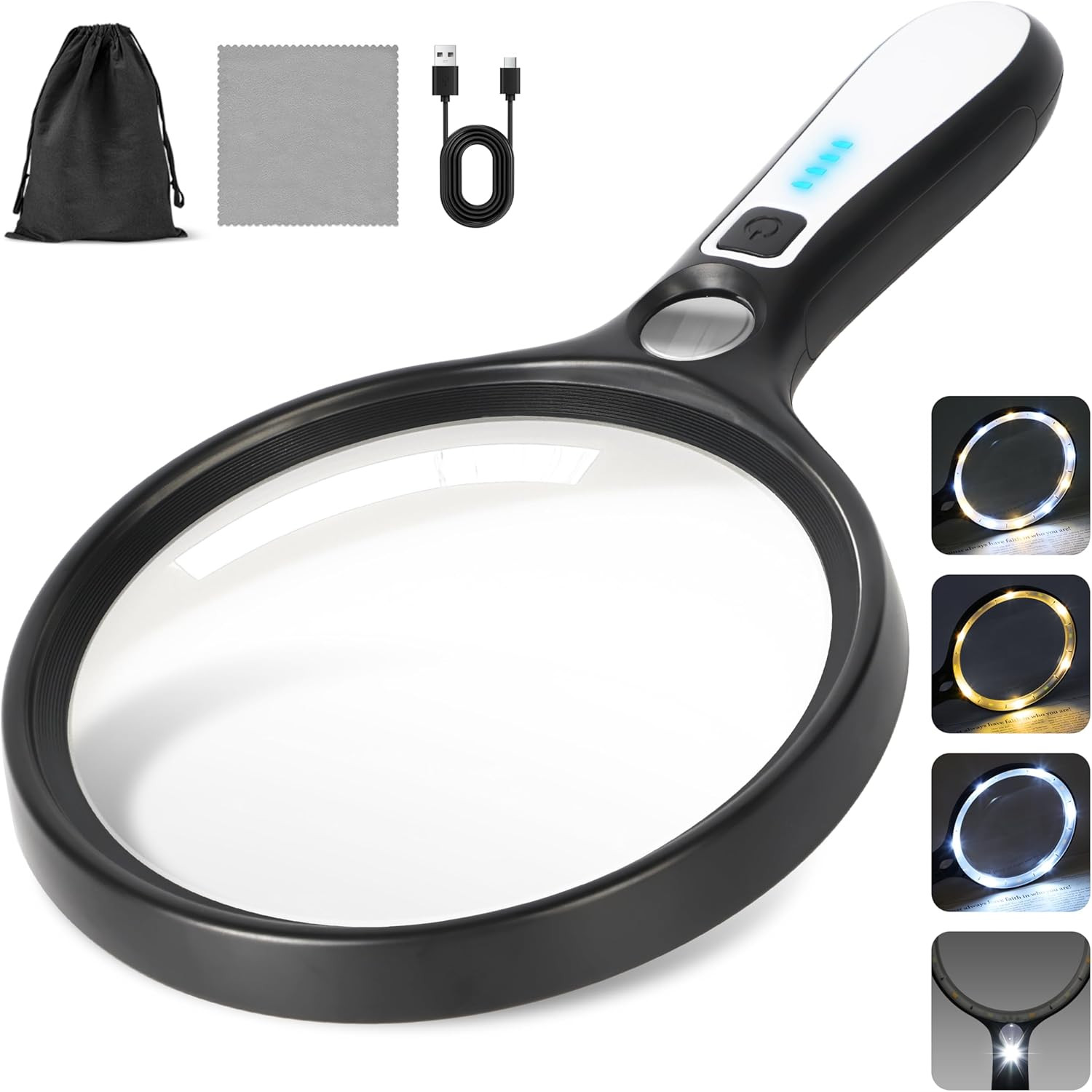 Large Magnifying Glass with Light: 10X 30X 5IN Lighted Handheld Magnifier with 1
