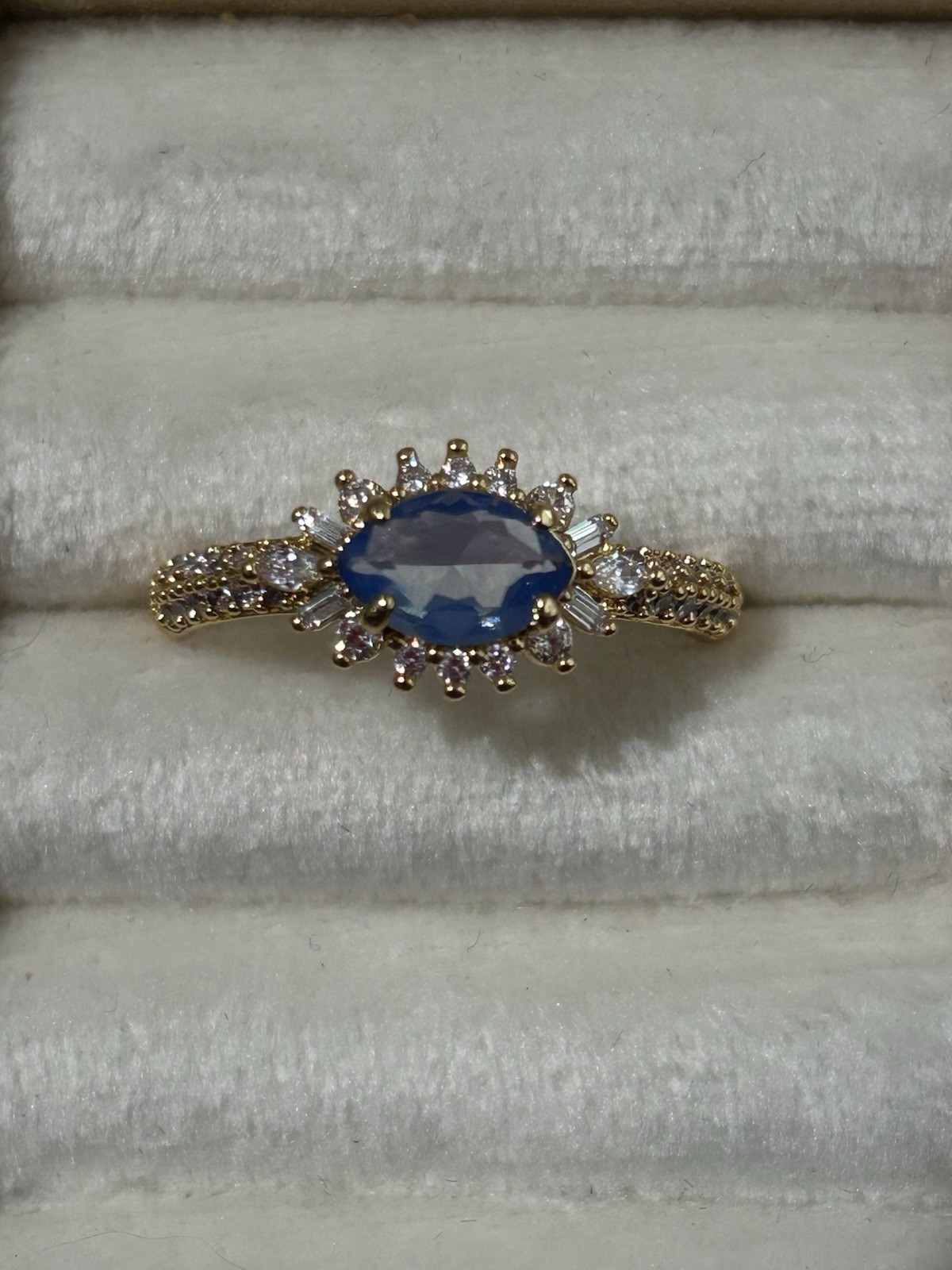 Bomb Party OG Original Ring SZ 10 Lab Created Blue Moonstone and CZ Gold-Plated