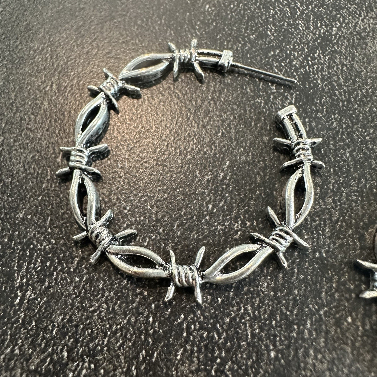 Barbed Wire Silver Tone Hoop Pierced Earrings