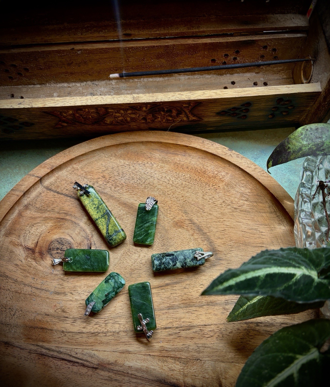 Green Nephrite Jade Pendant Artisan Rectangle