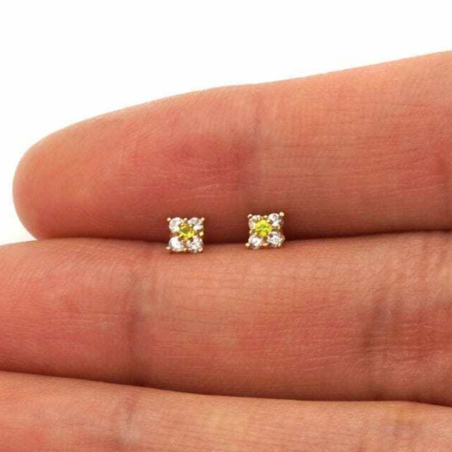 .30Ct Simulated Diamond & Peridot 14k Yellow Gold Square Screwback Stud Earrings