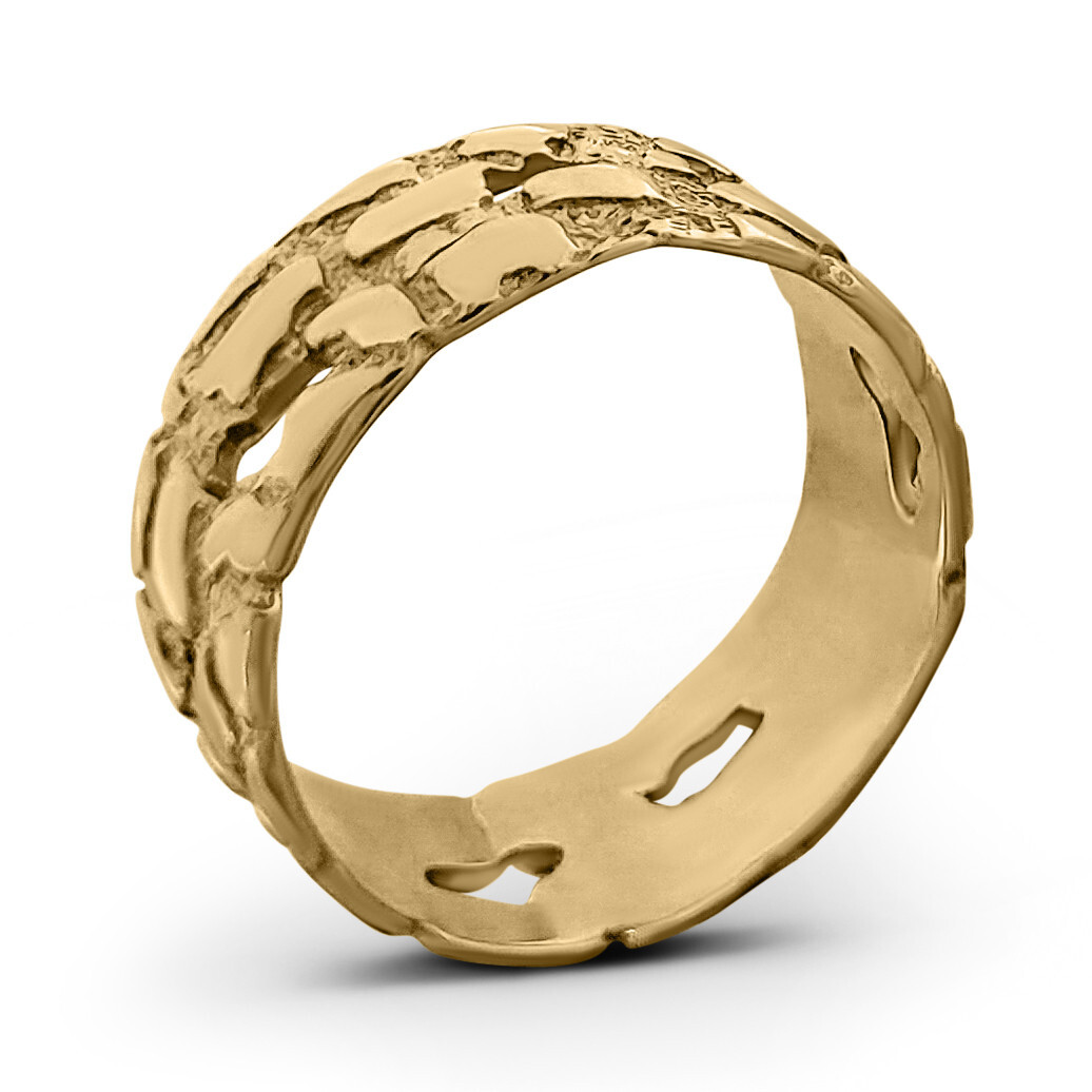 Solid 10K Yellow Gold Mens Nugget Band, 9mm Gold Nugget Ring, Size 5 – 15