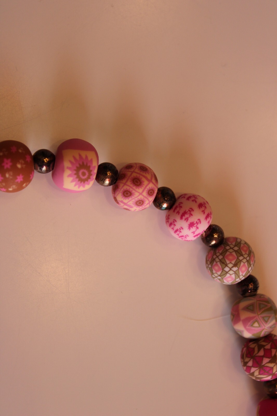 Viva 18” Pink Clay Beads/ Beaded Necklace stretch