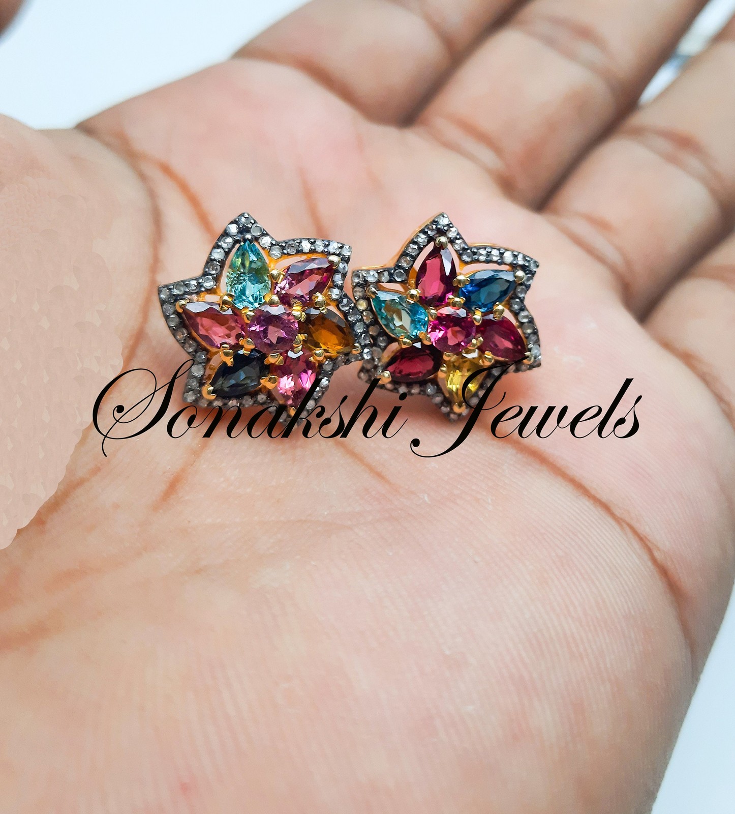 Pear Tourmaline Gemstone & Diamond Earring 925 Sterling Silver Earring