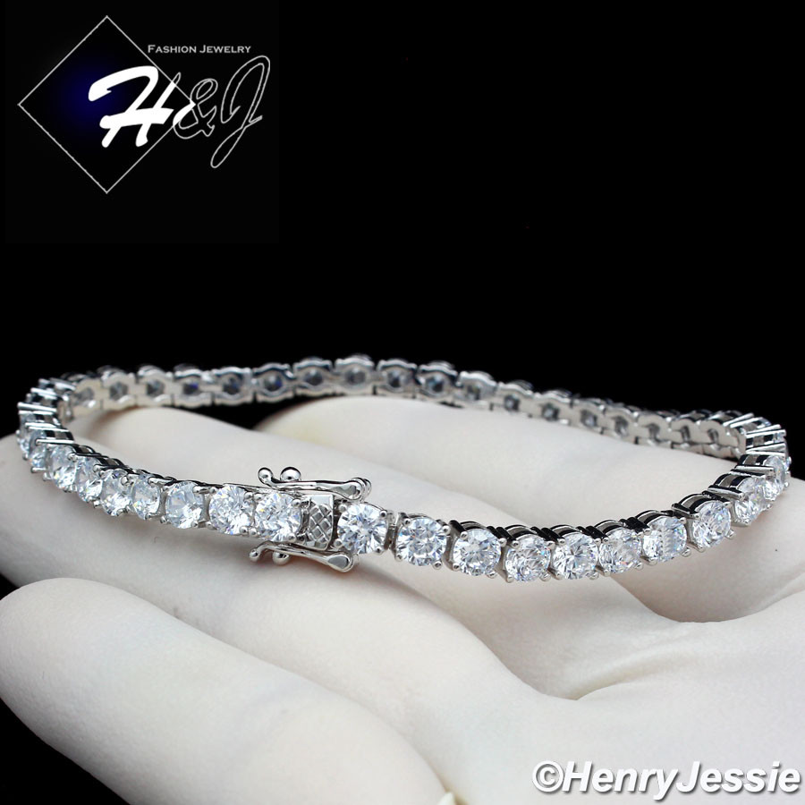 7-8.5″MEN WOMEN 14K WHITE GOLD PLATED ICY BLING CZ 4MM 1 ROW TENNIS BRACELET*BB2