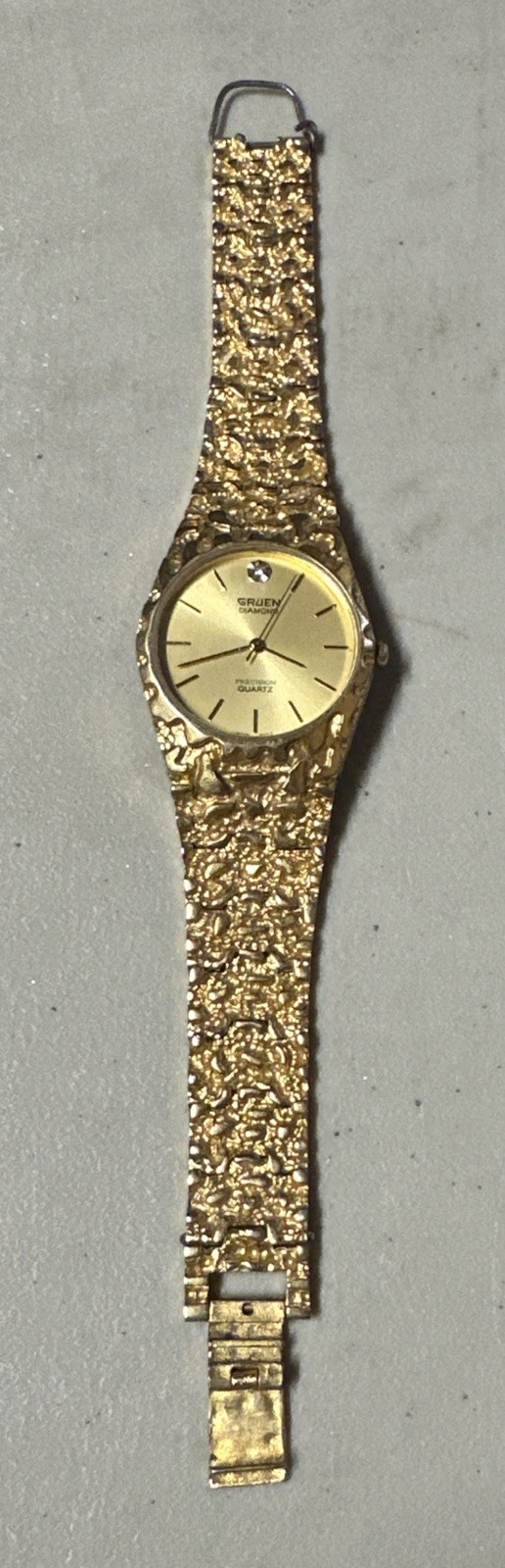 1990s GRUEN PRECISION Gold Diamond Nugget Unisex Vintage Watch