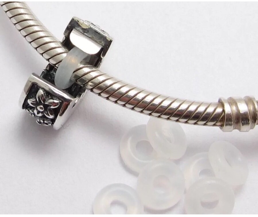 12pc-White/Clear Silicone Rubber Stopper Rings Spacer Bead Fit European Bracelet