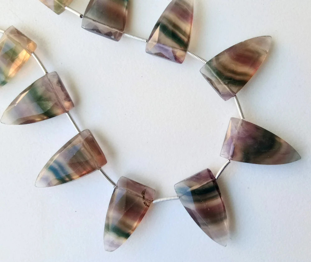 12x23mm Multi Fluorite Faceted Triangle Beads, Natural Fluorite Faceted Fancy