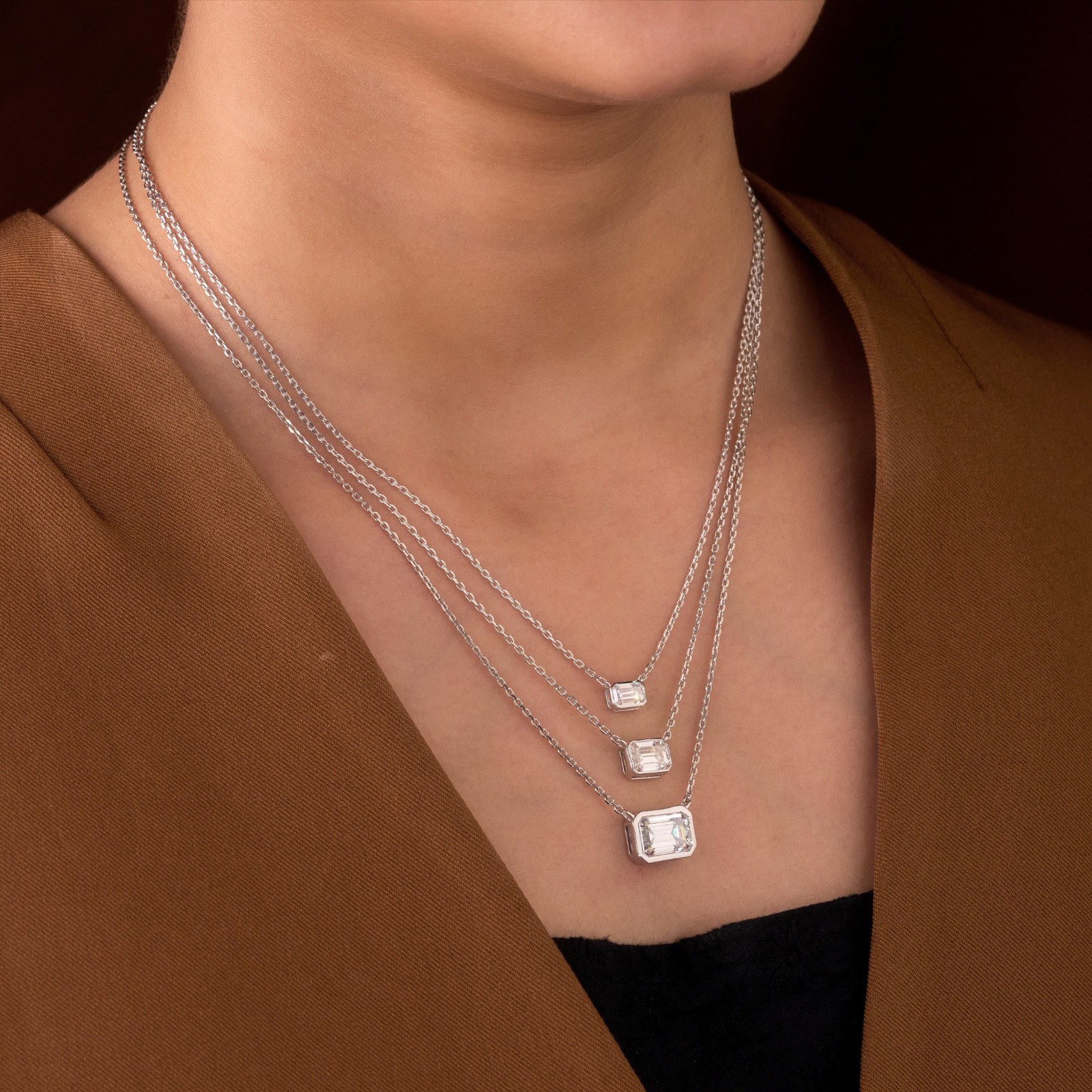 Emerald cut Lab grown diamond pendant necklace | 925 sterling silver