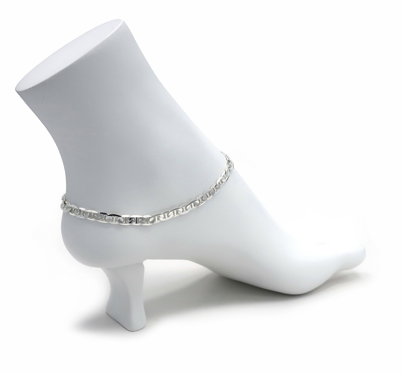 Classy Minimalistic Mariner Link Chain Quality Anklet Bracelet Silver Plated 10″